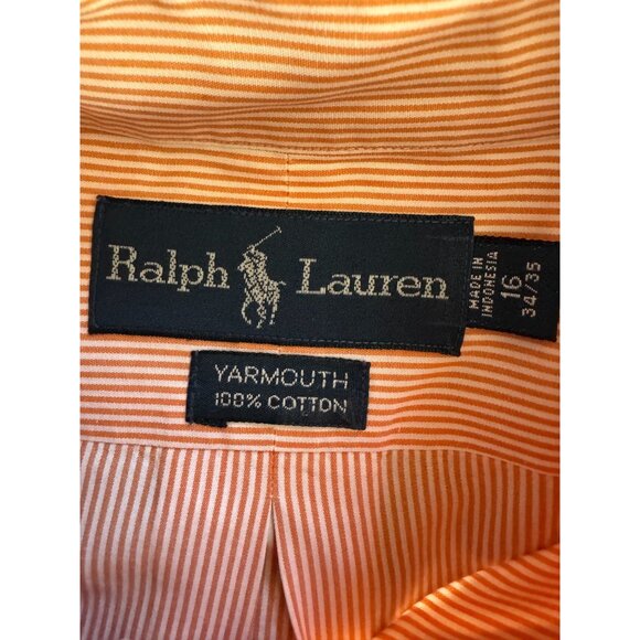Ralph Lauren Yarmouth Orange Pinstriped Button Down Shirt Mens Size 16 Pony Prep - Picture 4 of 6